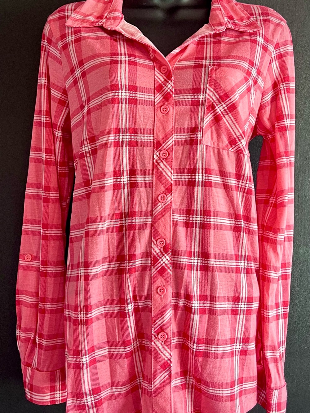 Bright Pink Plaid Button-Up Shirt Top